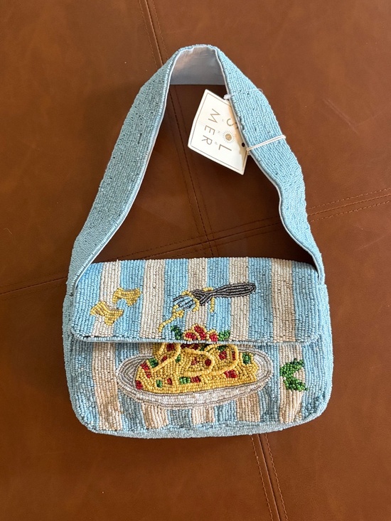 Sol And Mer Handbags - Sol & Mer Hand-Beaded Spaghetti Pasta Bag Beaded Novelty Shoulder Purse NWT